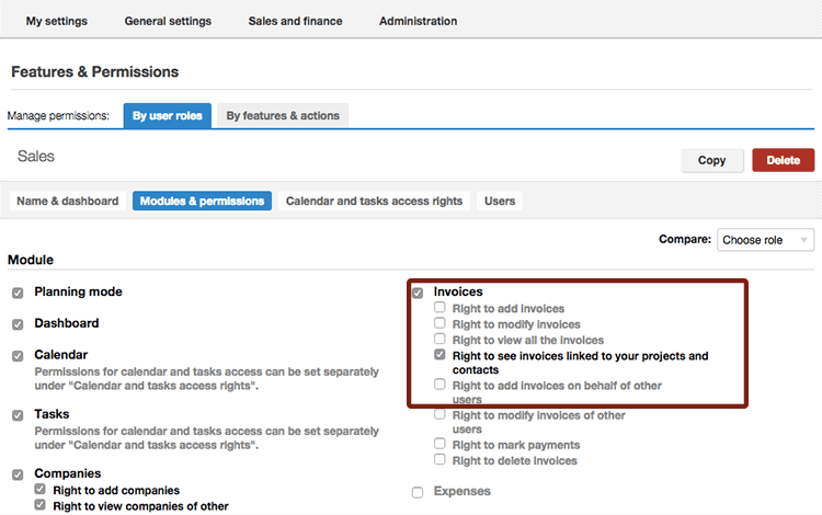 Scoro version update 15.4 user rights