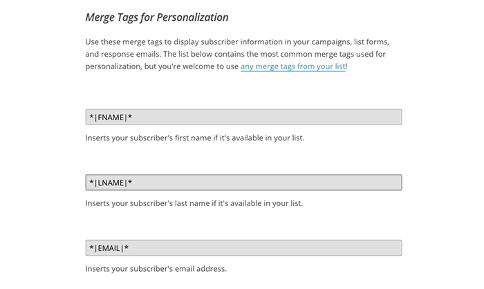 mailchimp merge tags