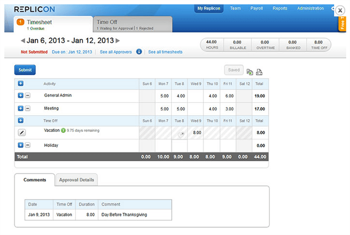 Replicon time tracking tool