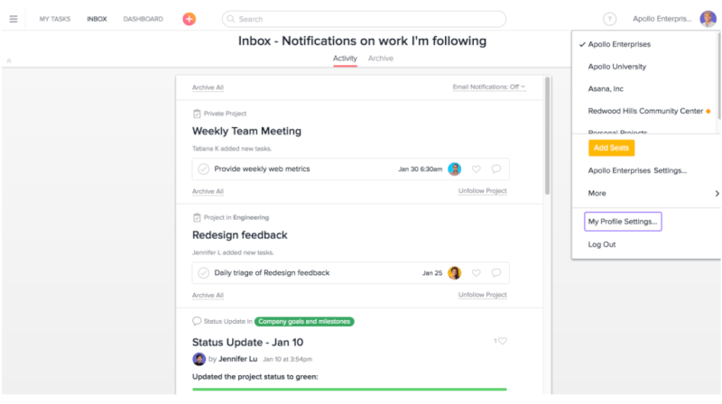 Asana Time Management Software