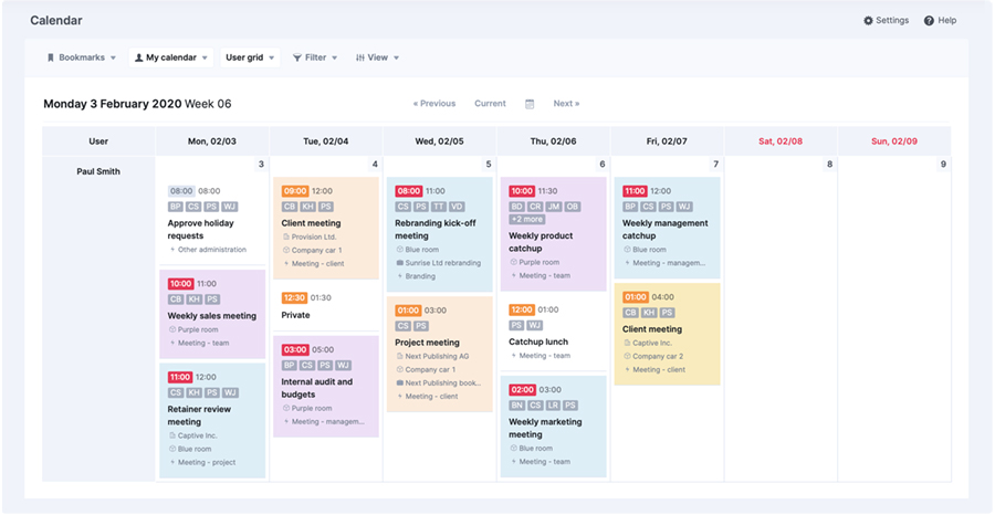 Scoro calendar user agenda