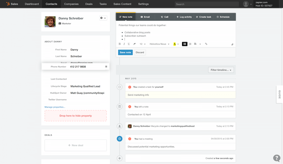 Hubspot product screenshot