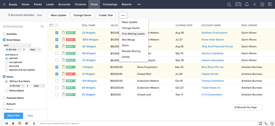 Zoho CRM product screenshot