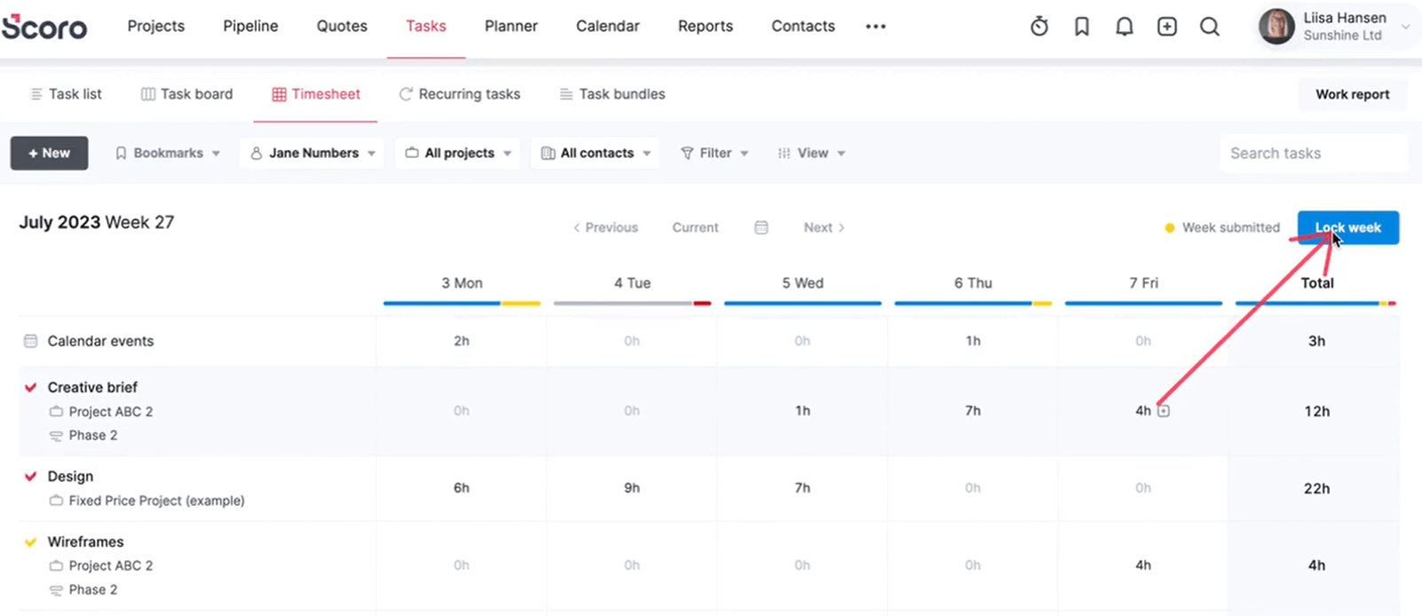 Feature of timesheet locking in Scoro