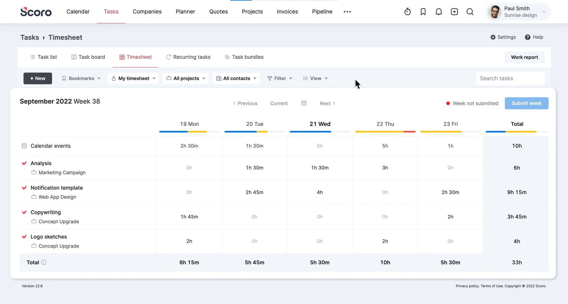 Timesheet in Scoro