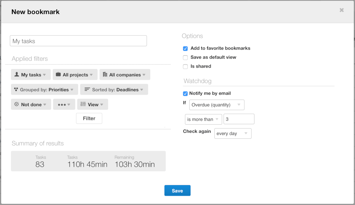 Scoro - New bookmark option