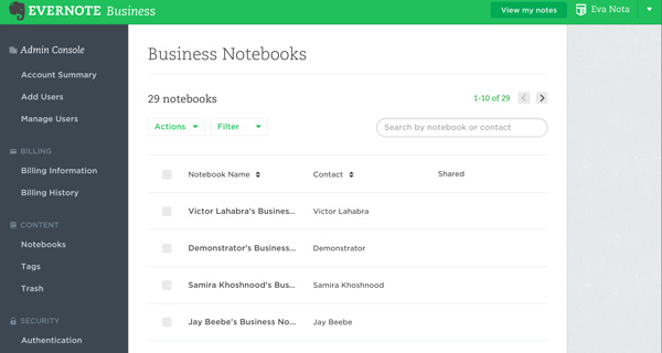 Evernote business screenshot