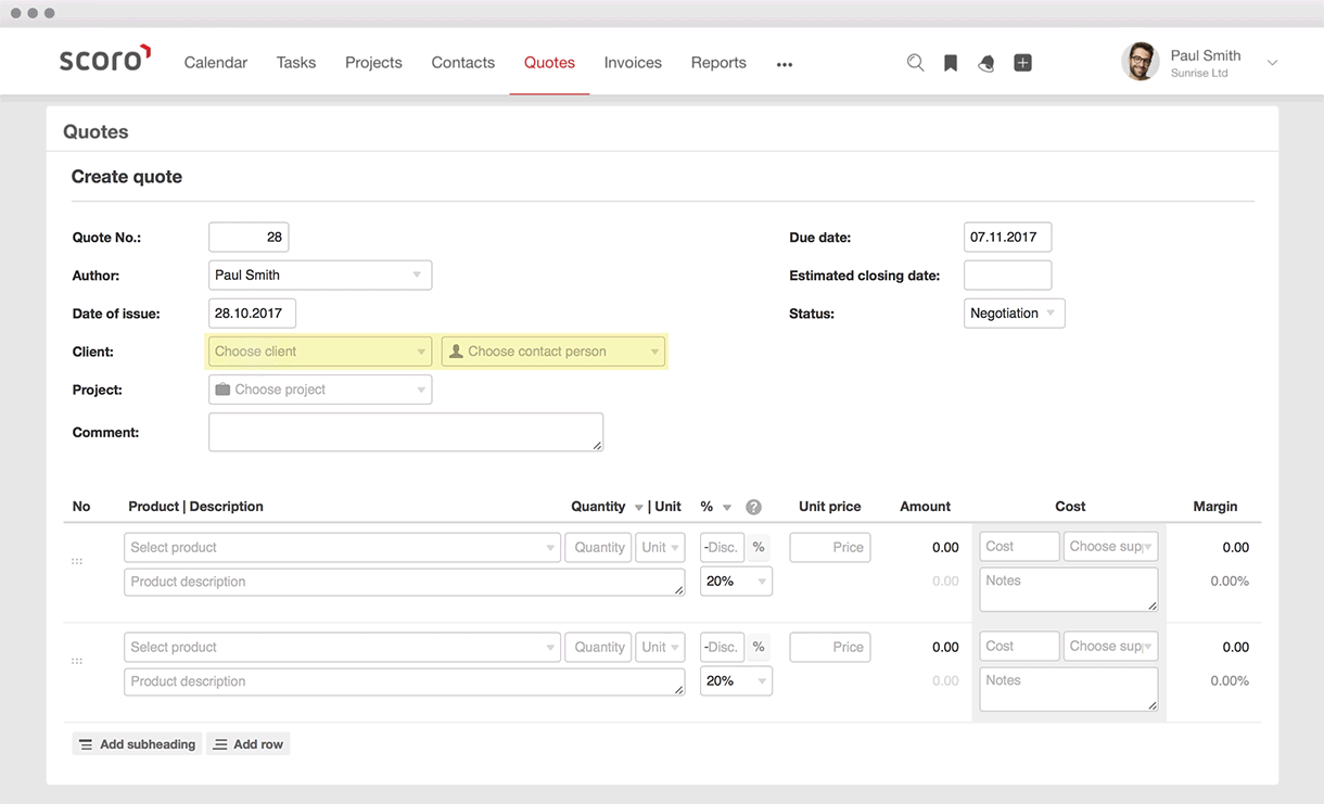 Create Quote - Scoro