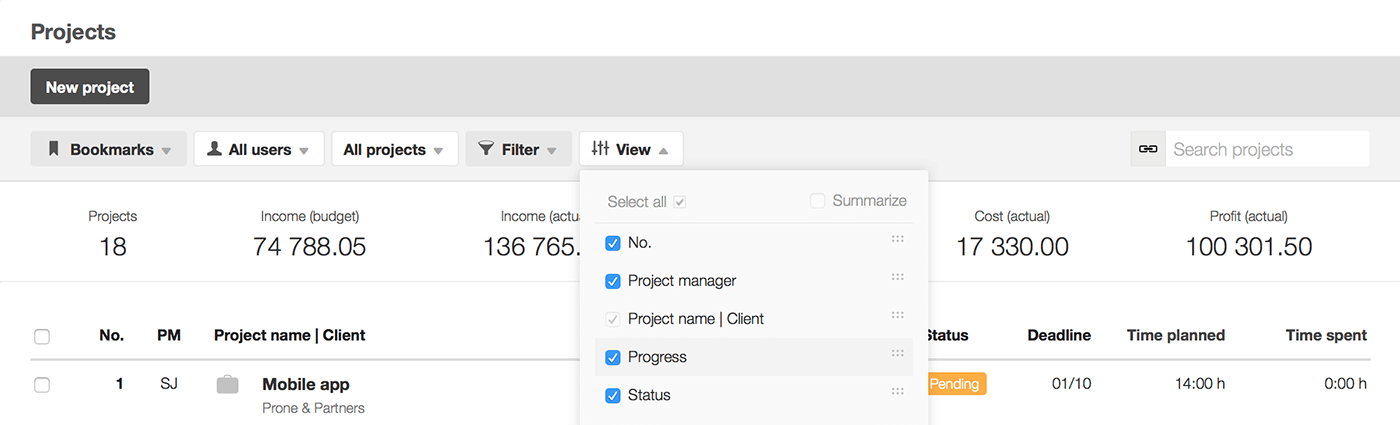Adding the project progress bar to the list view