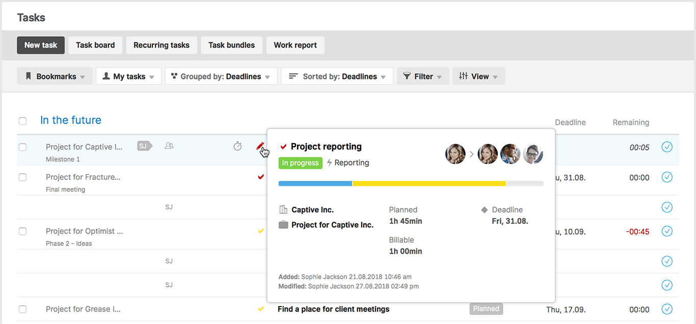 Scoro WIP report view - Project reporting