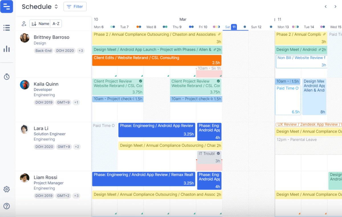 Screenshot of schedule view in Float