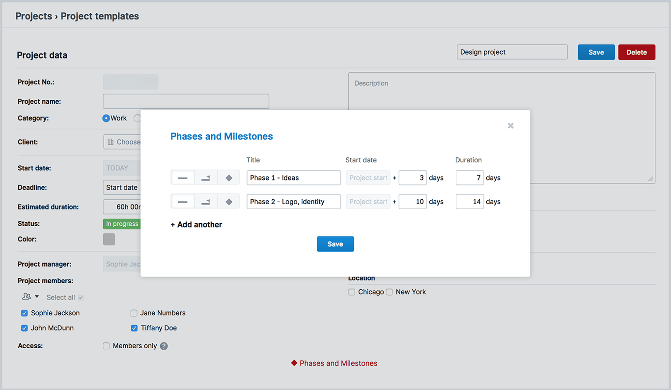 Scoro Project Template View