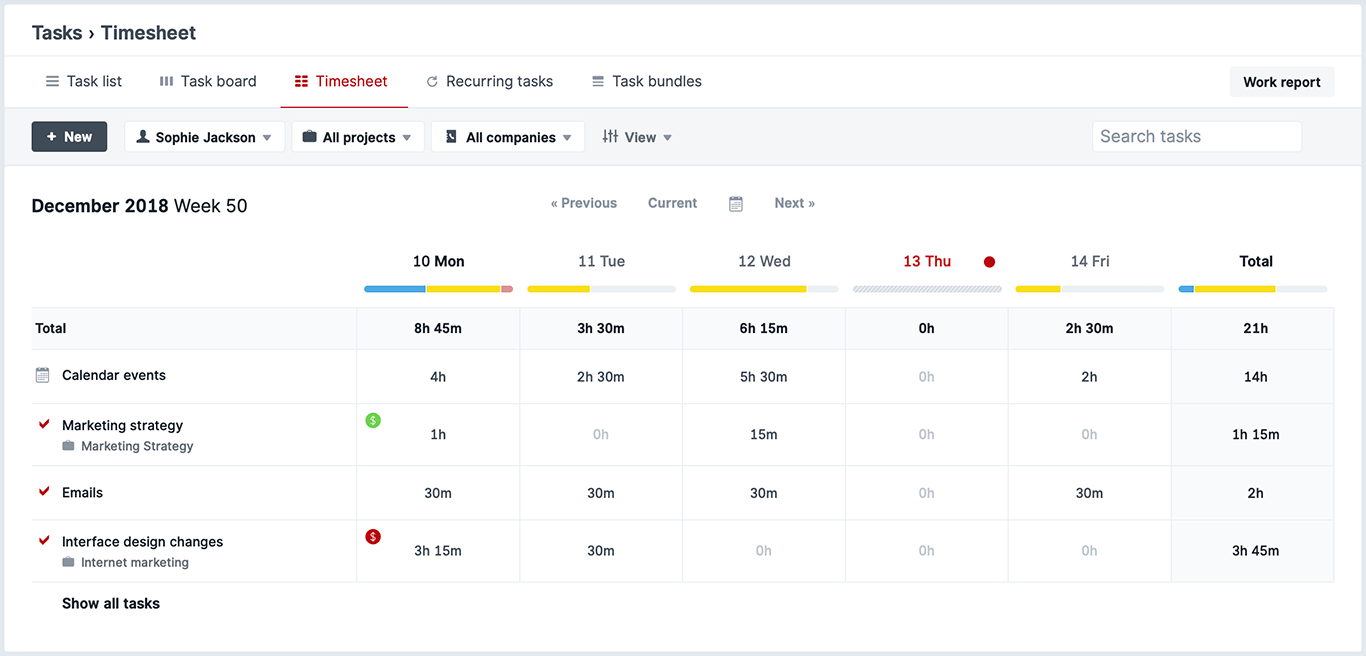 Scoro Timesheet View