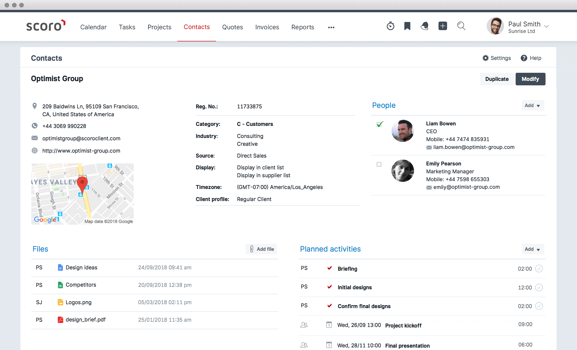 Managing contacts in Scoro