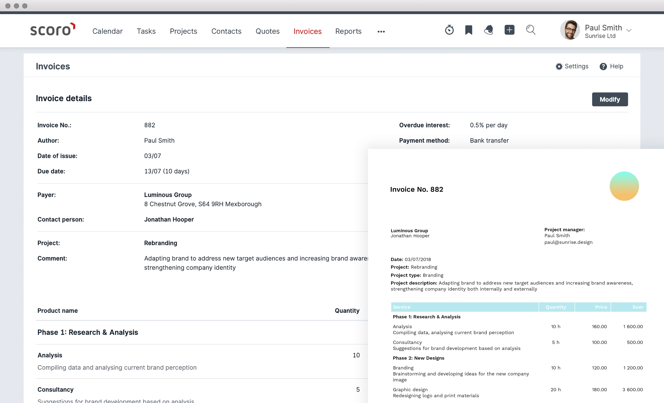 Issuing invoices with Scoro