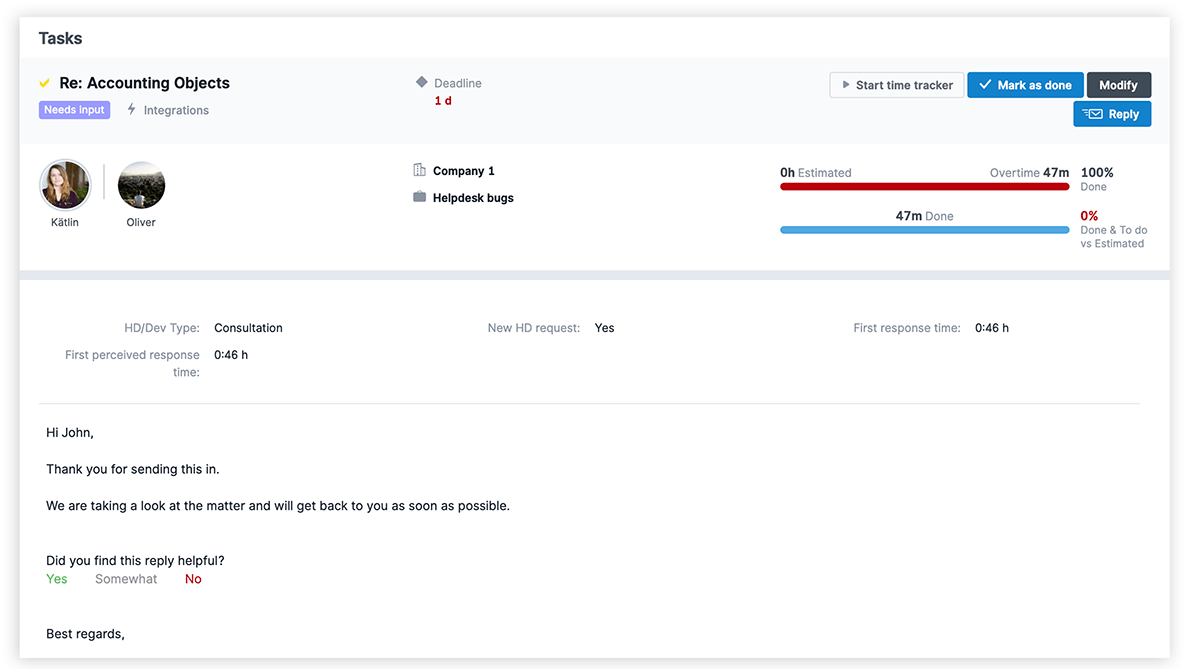 Customer support ticket task