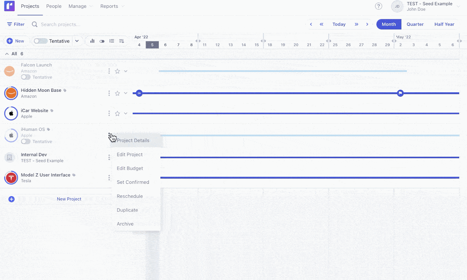 Gif of the Project Planner in Productive