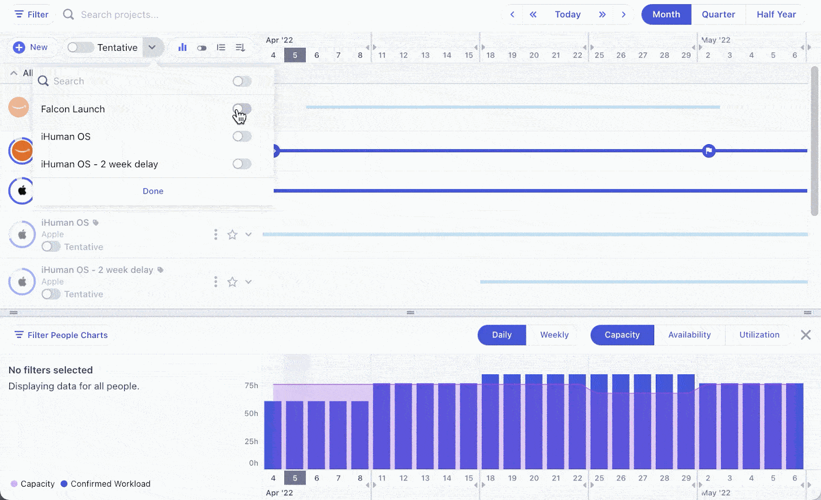 Gif showing resource forecast in Productive