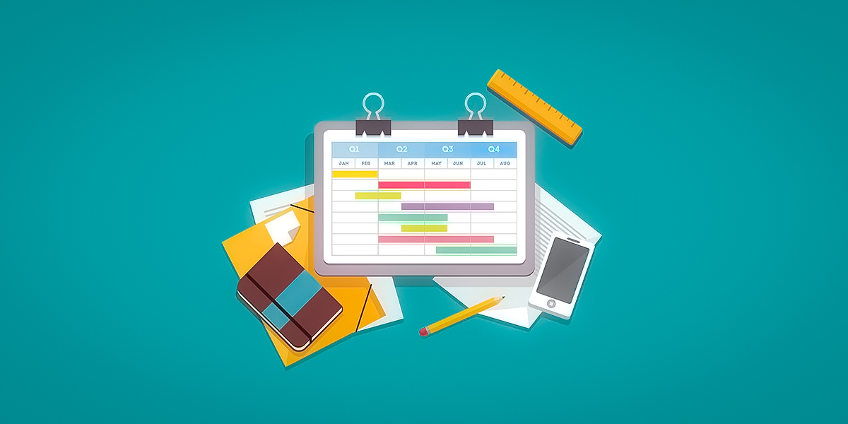 Gantt Chart, notebook and a phone visual