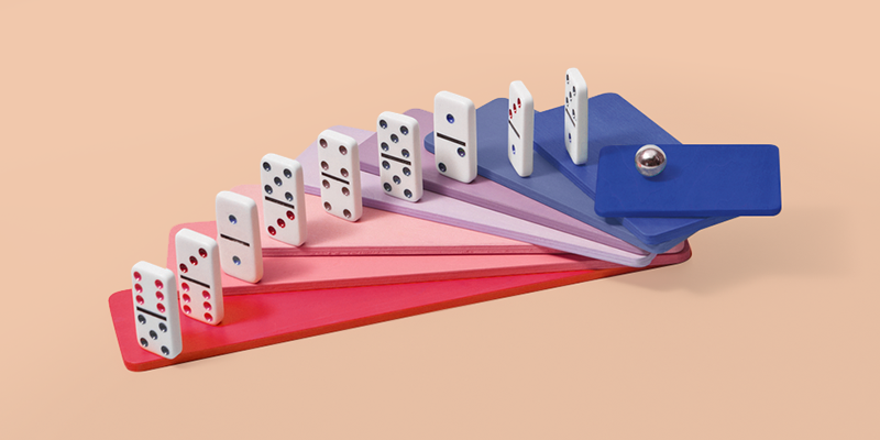 Dominos on colorful blocks