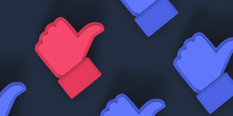 Red and blue thumbs-up on a dark blue background