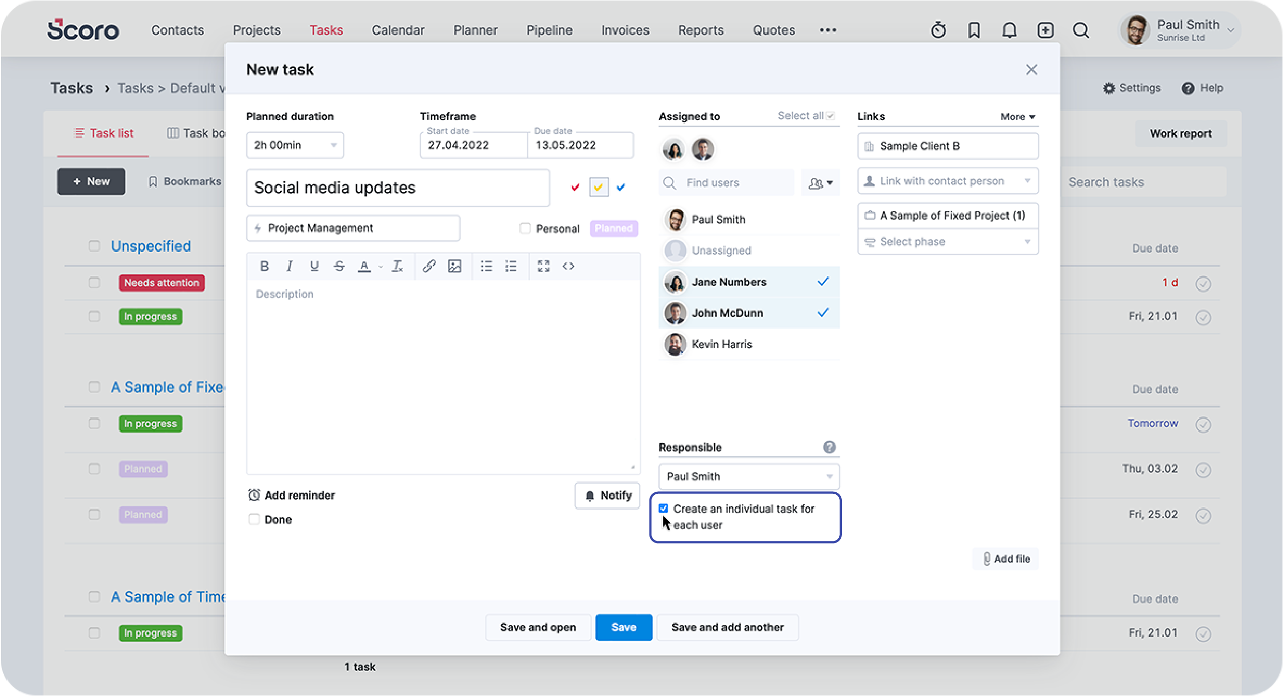 Assign task to multiple users screenshot