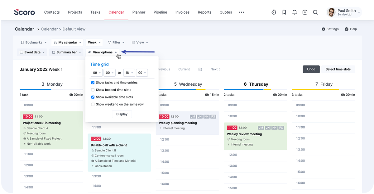Booked time slots screenshot