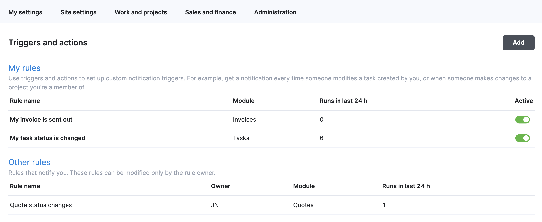 triggers and actions page view