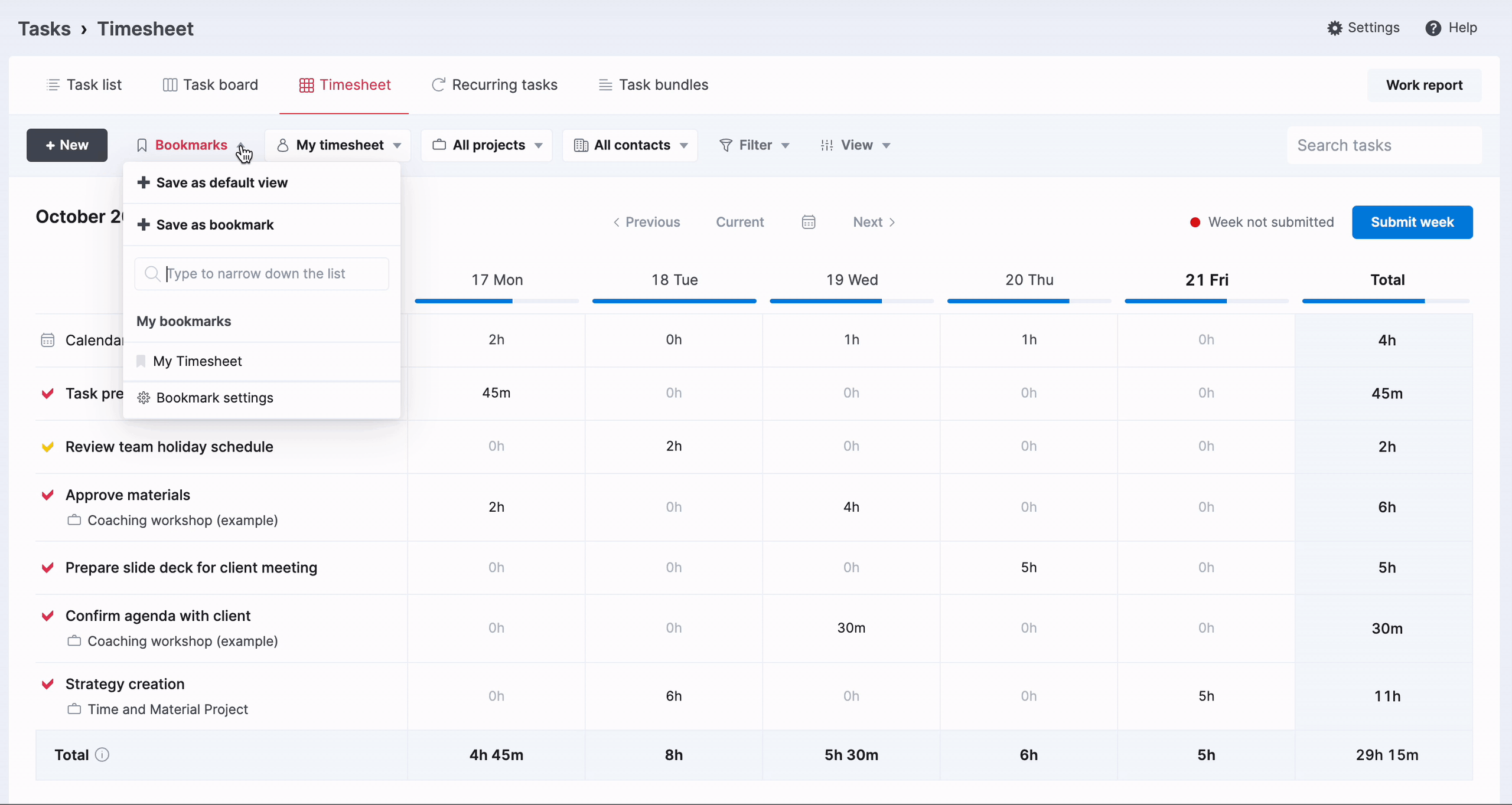 Dynamic range in Timesheet