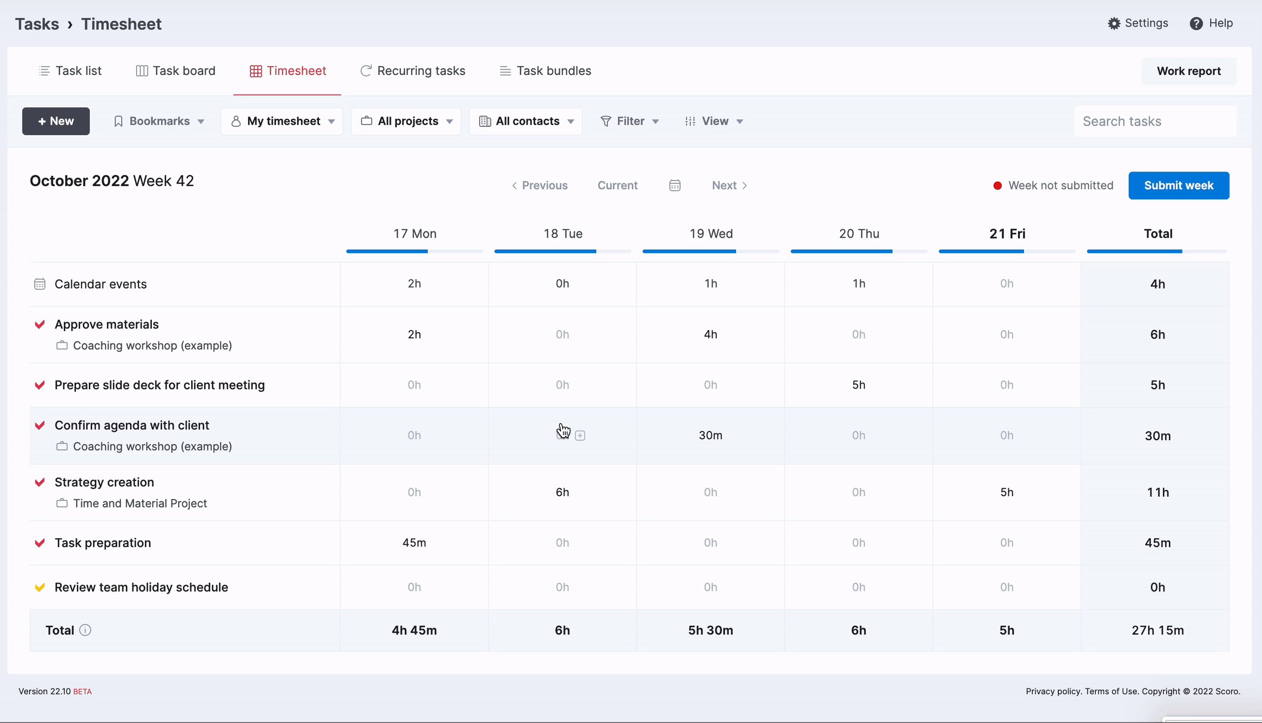 Zero hour event in Timesheet