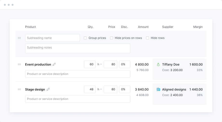 scope your event services and estimate costs in Scoro - preview