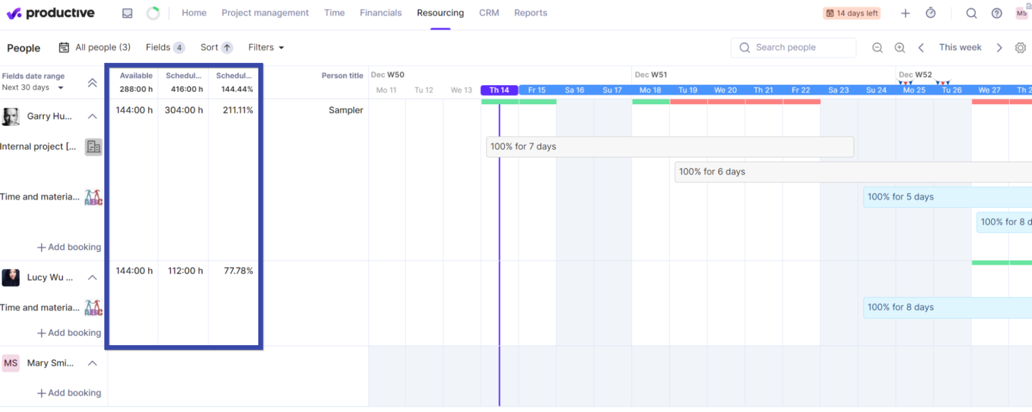 Resource scheduling in Productive