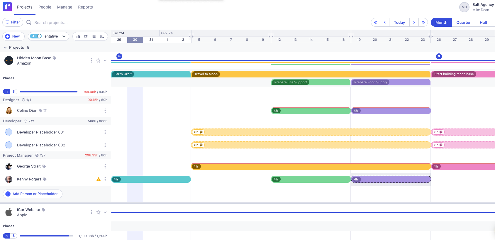 Screenshot of a project timeline in Runn