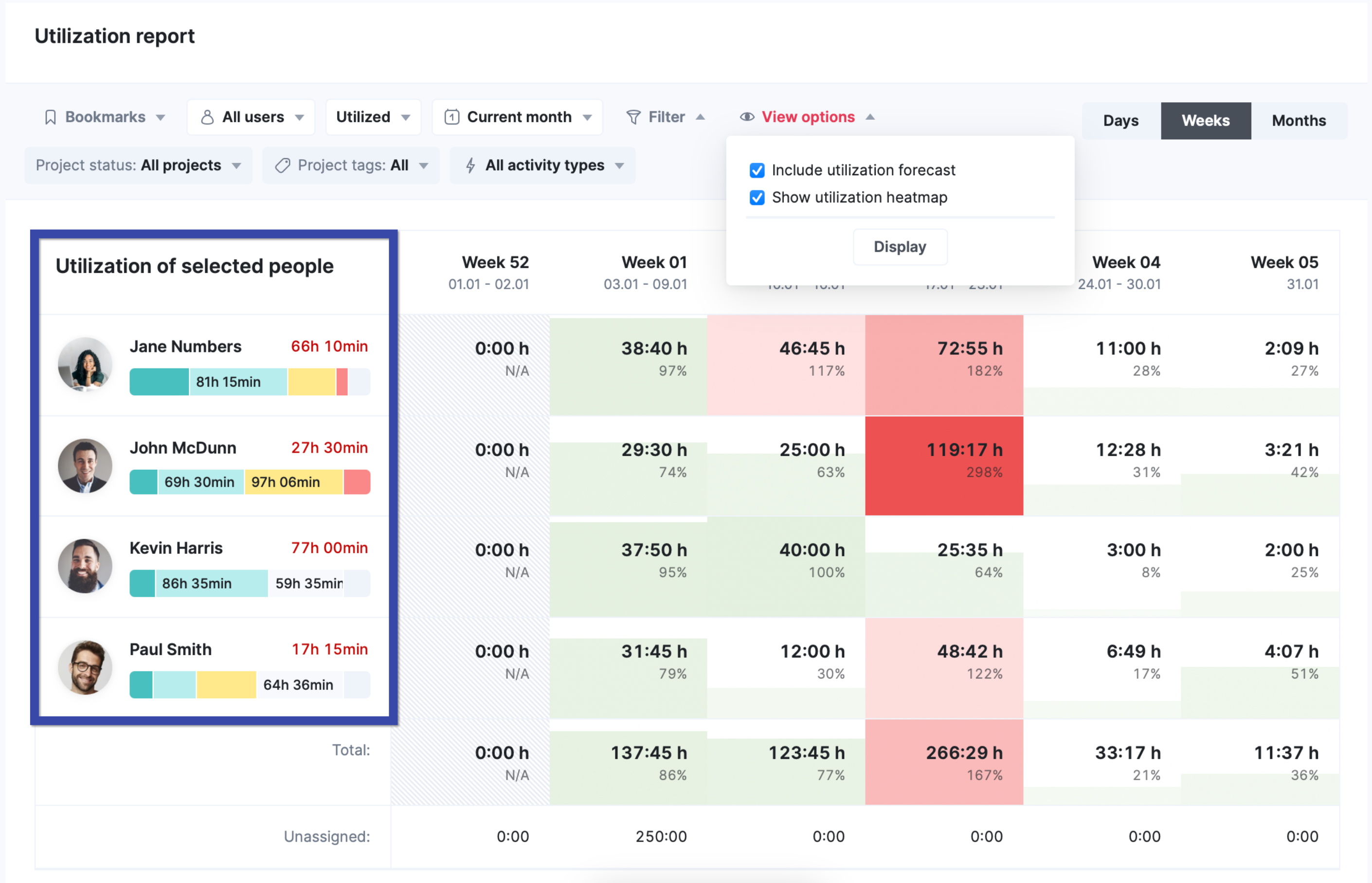 Utilization report in Scoro Software