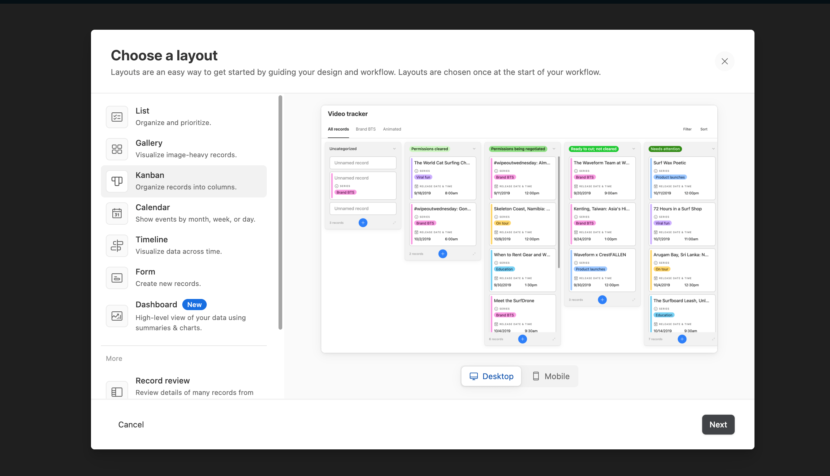 Screenshot of Airtable's interface builder