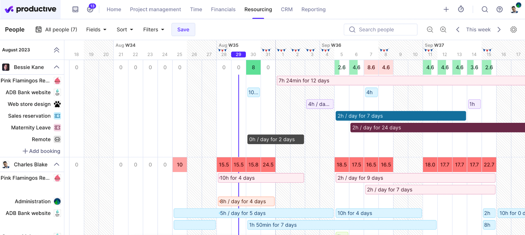 Screenshot of Productive's resourcing tab