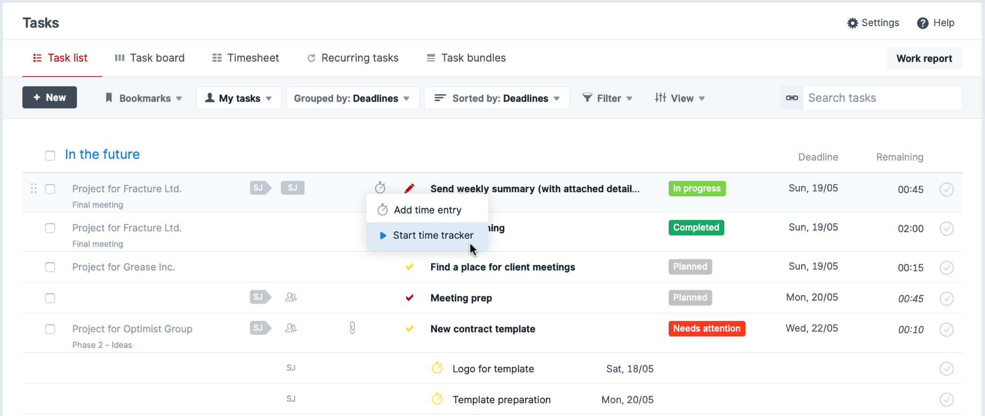 Screenshot of manual time tracking entry in Scoro