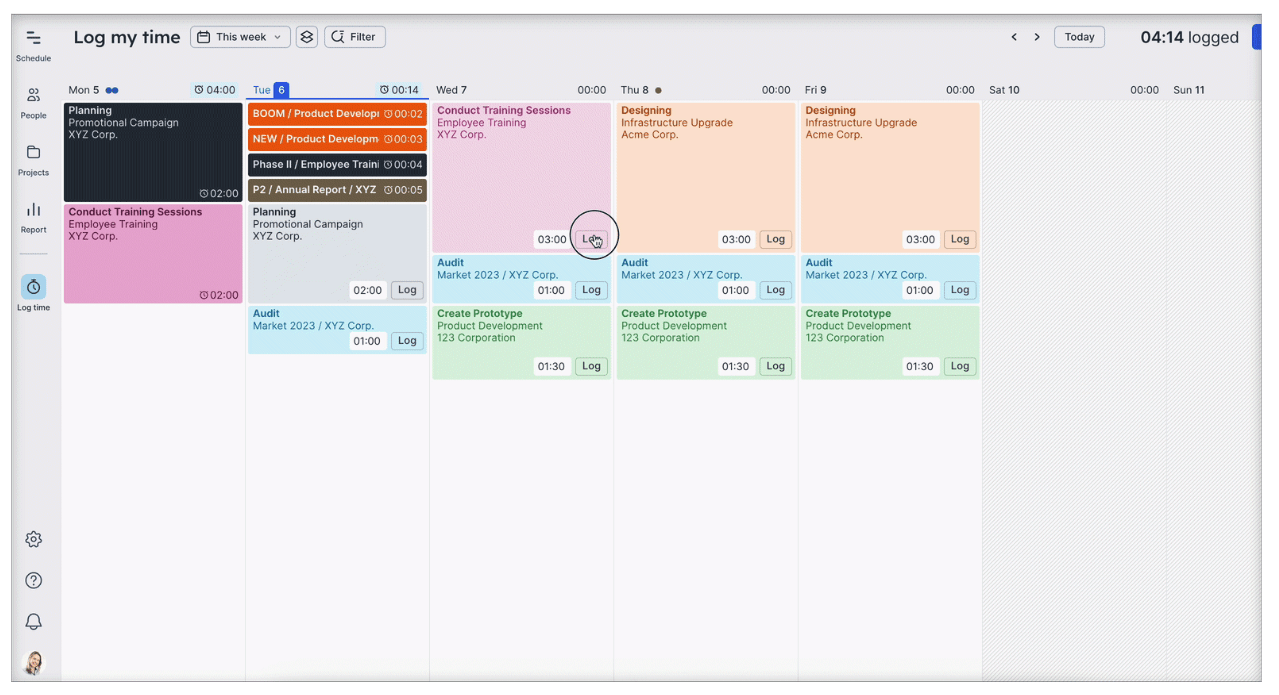 Screenshot of the log time tab in Float