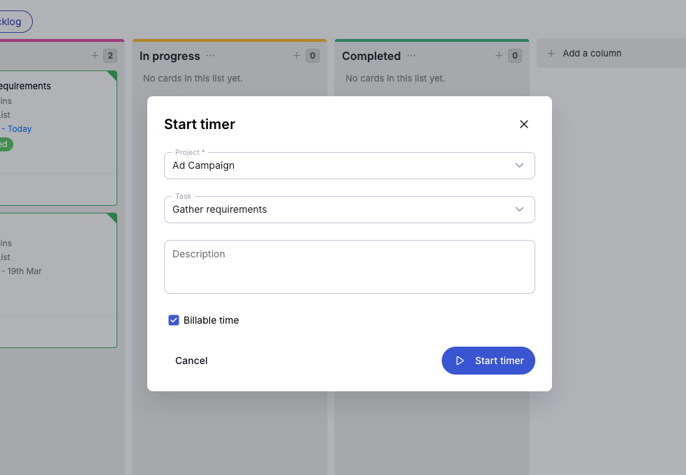 Screenshot of time entry details in Teamwork