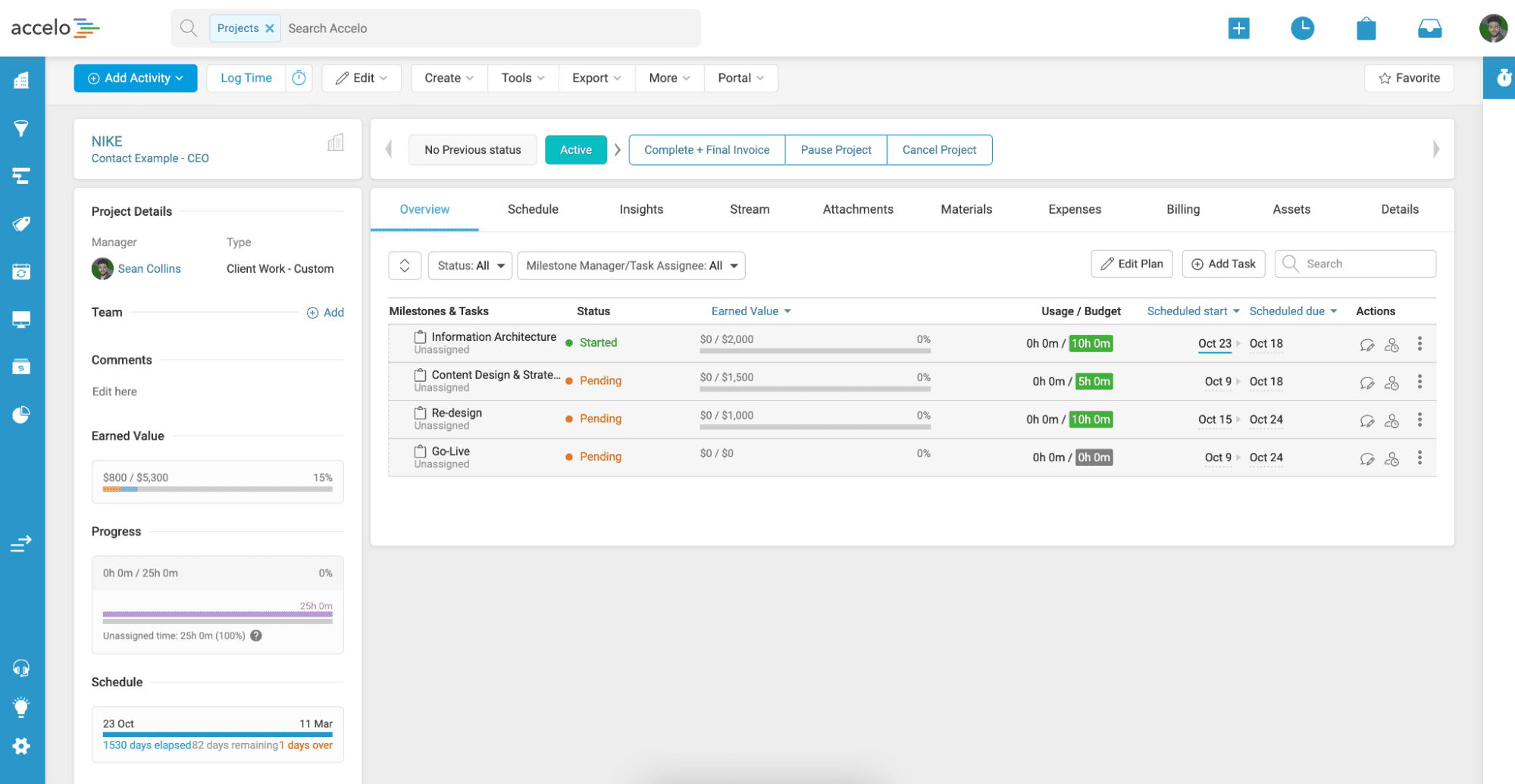 Accelo overview dashboard