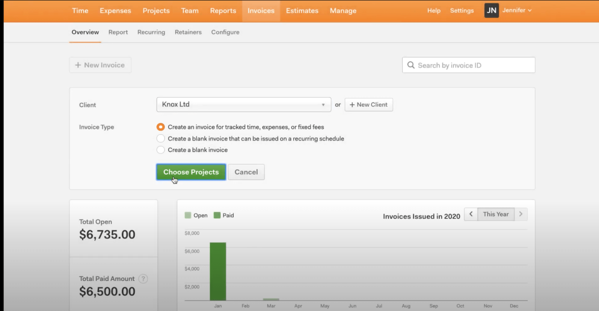 Creating an invoice in Harvest