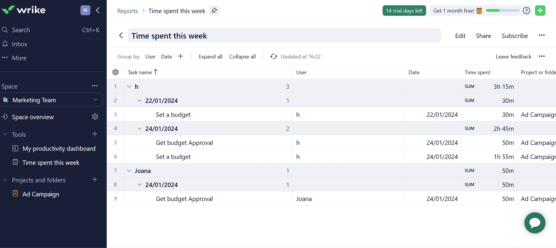 Detailed reports in Wrike