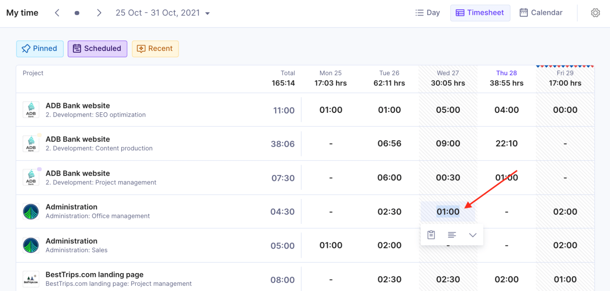 Manual time entry in Productive