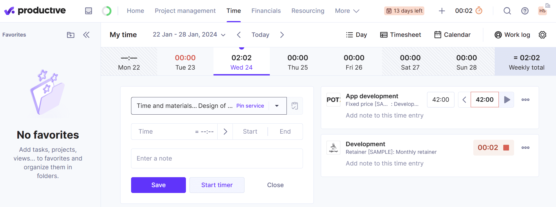 Productive time dashboard