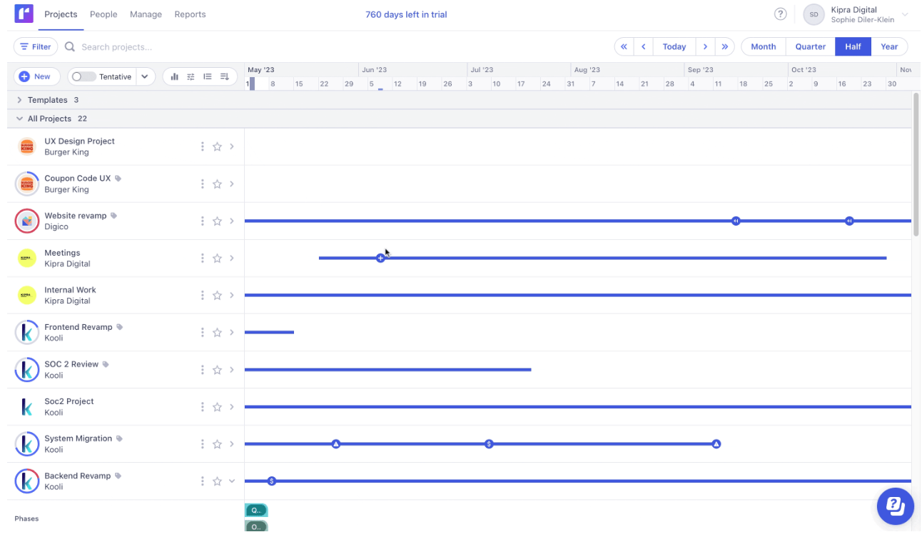 Project portfolio view in Runn