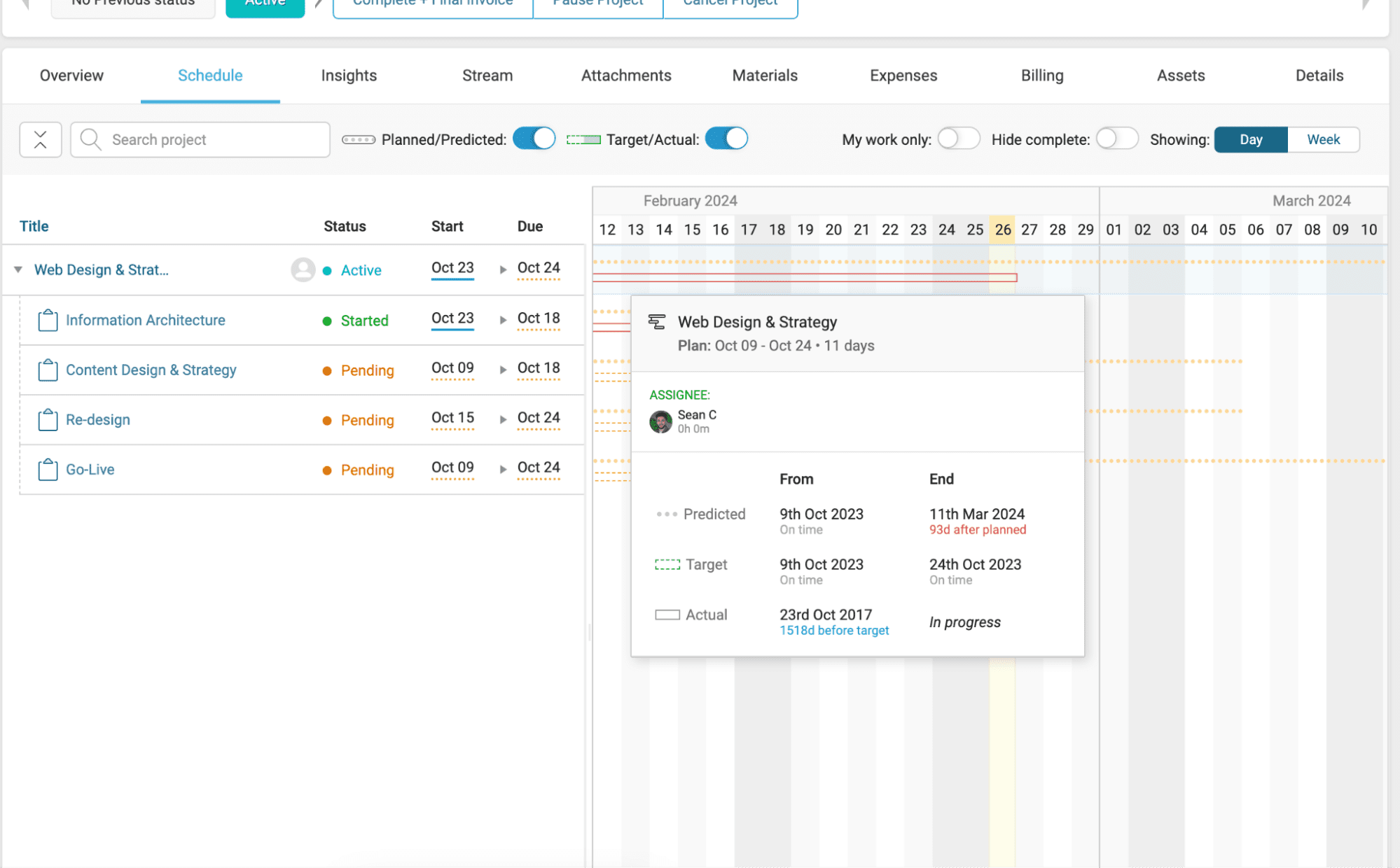 Scheduling tab in Accelo