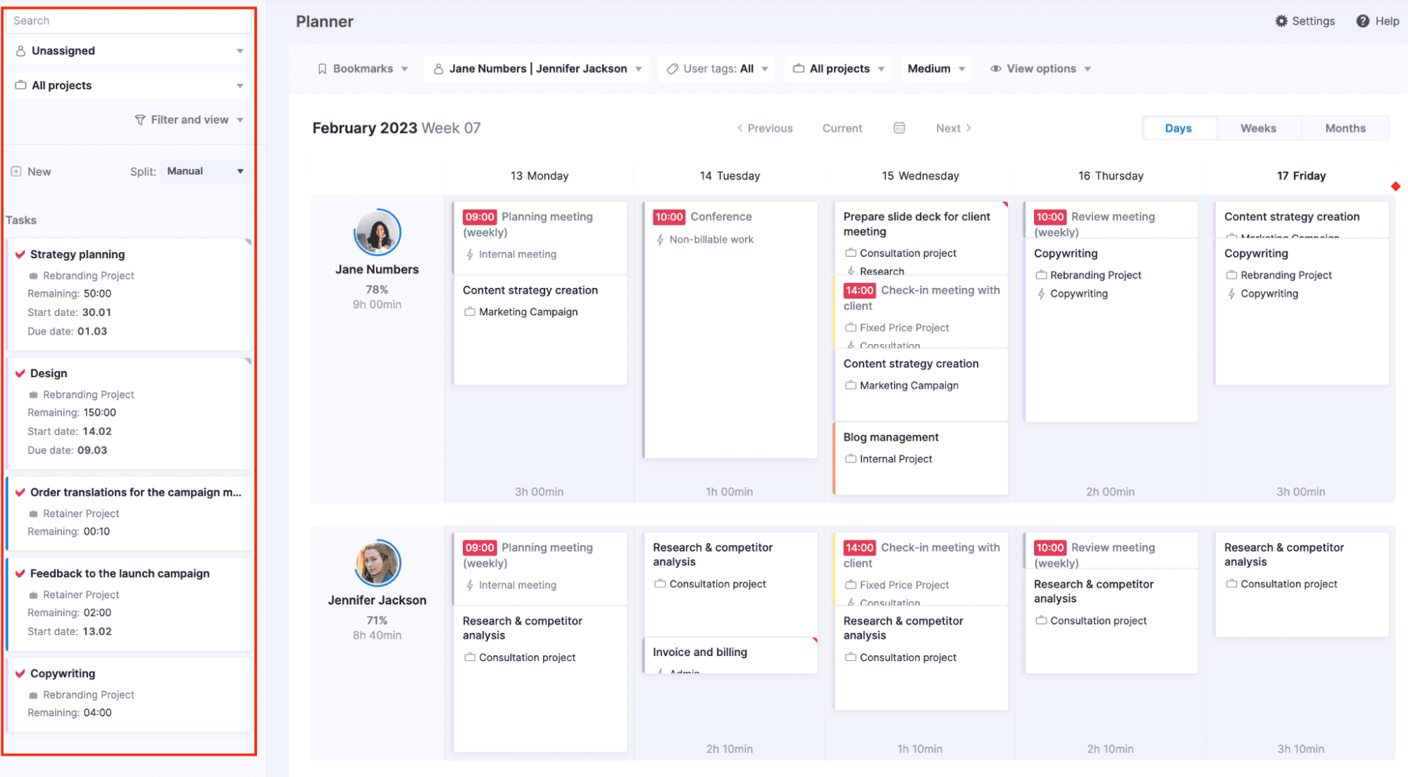 Task assignment using Scoro's Planner