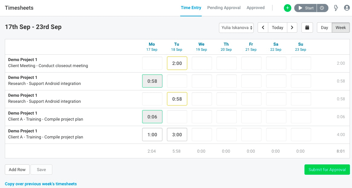 Timesheet in Avaza