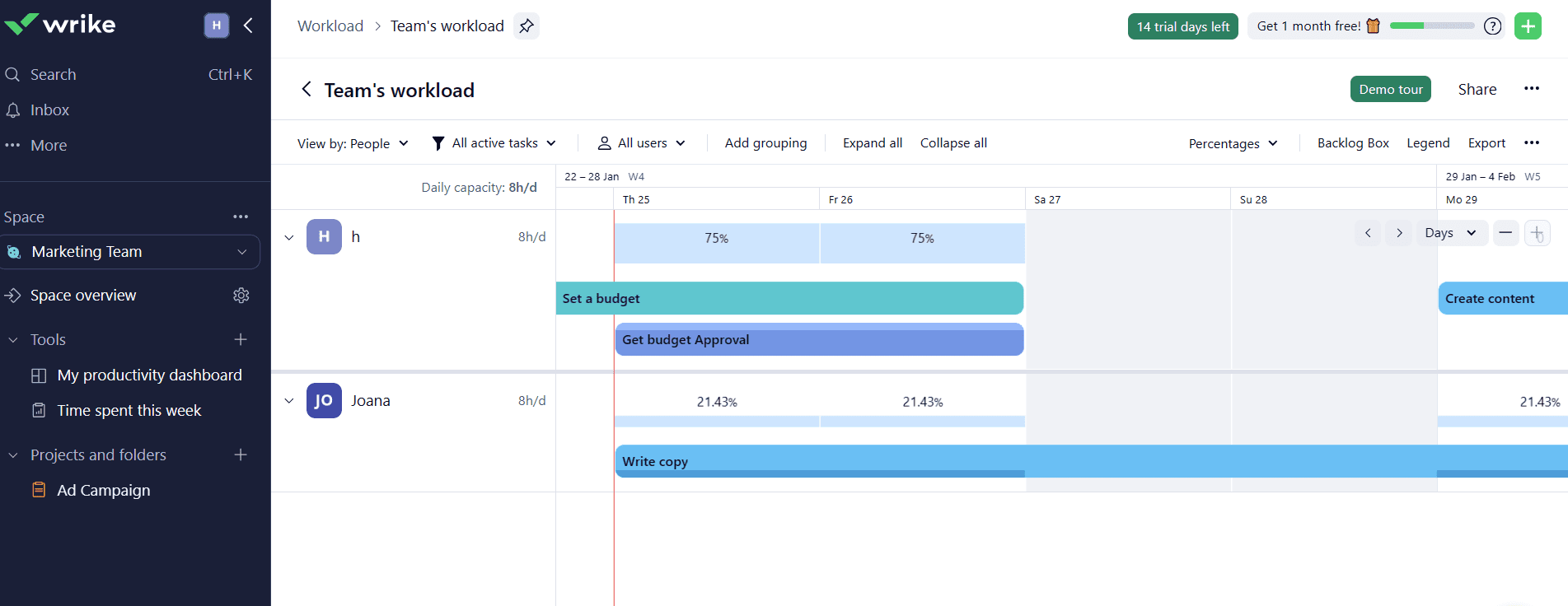 Workload report in Wrike