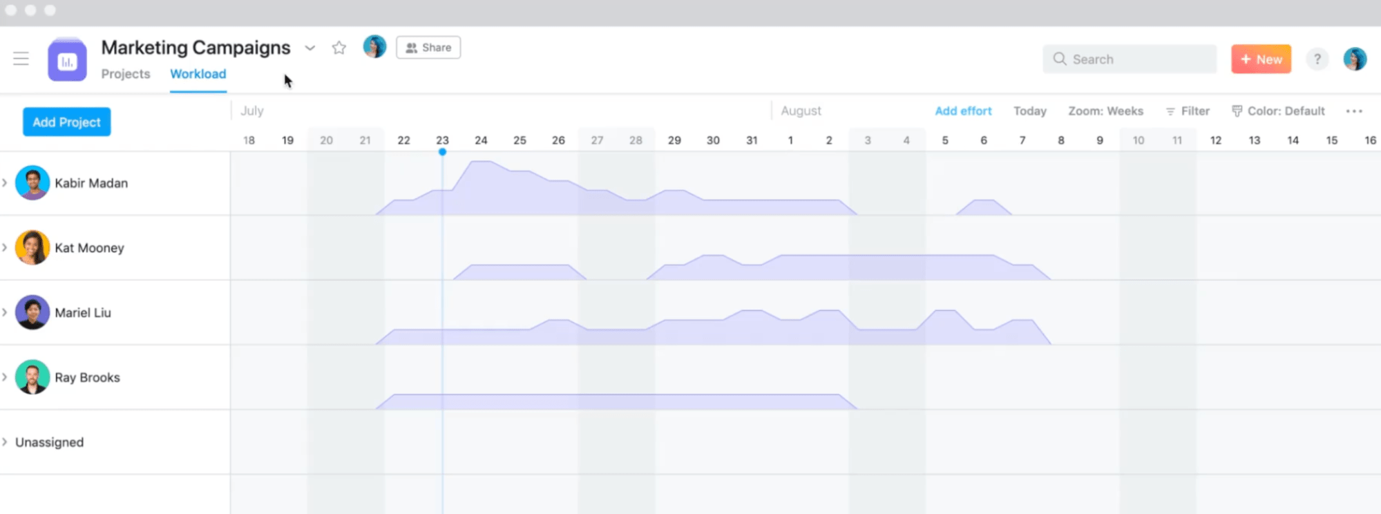 Workload tab in Asana